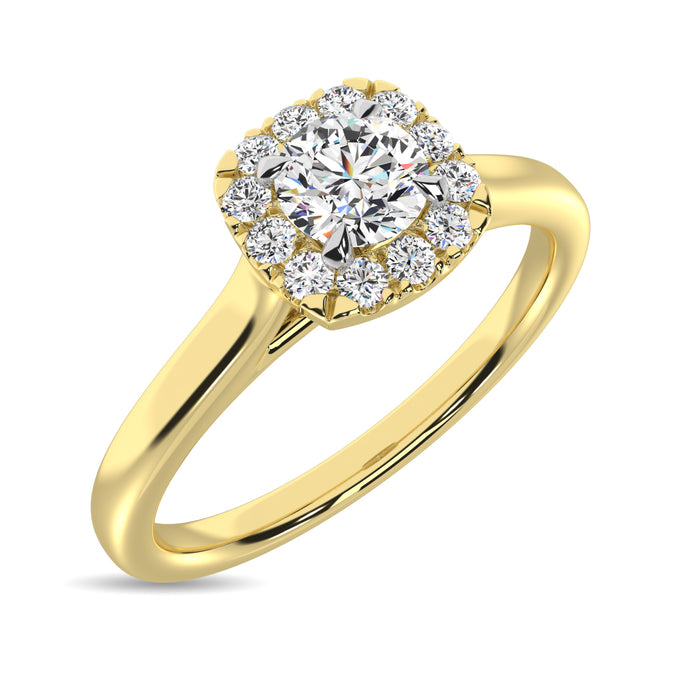 Diamond 3/8 Ct.Tw. Round Cushion Center Halo Engagement Ring in 10K Yellow Gold