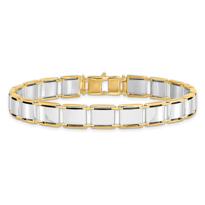 14k Mens Two-tone Brushed and Polished 8.25in Link Bracelet