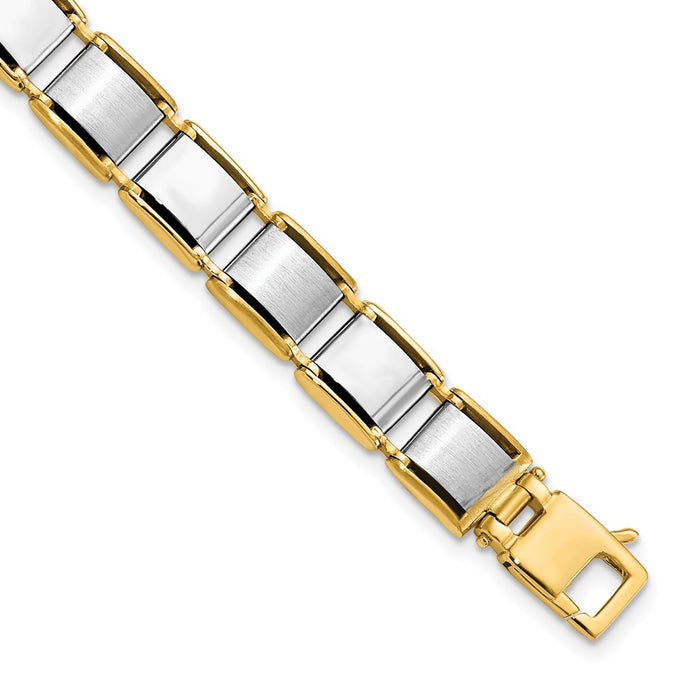 14k Mens Two-tone Brushed and Polished 8.25in Link Bracelet