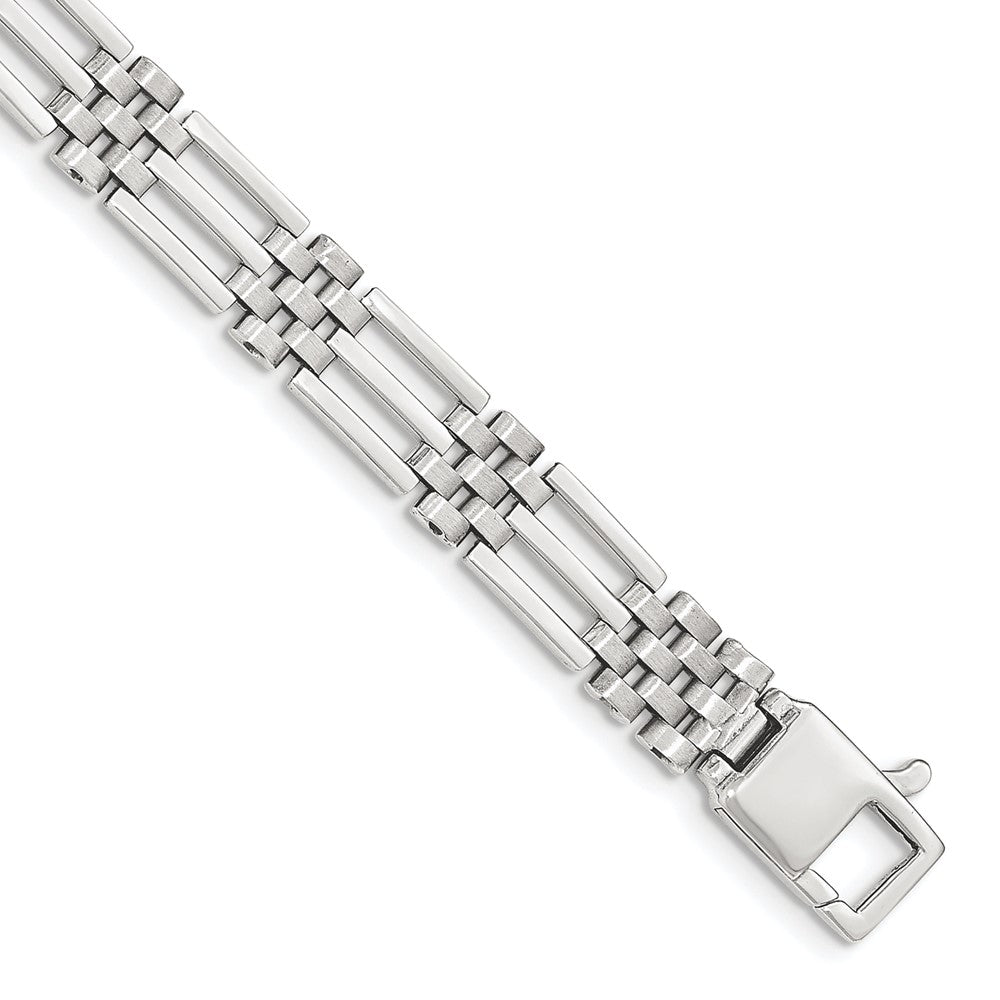 14k White Gold Brushed and Polished Link 8.5in Bracelet