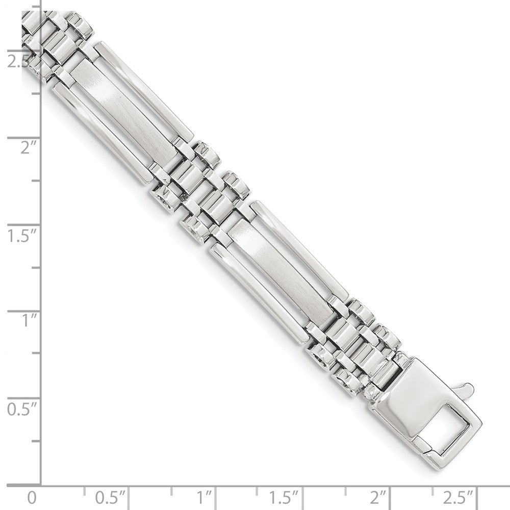 14k Men's White Gold Brushed and Polished Link 8.5in Bracelet
