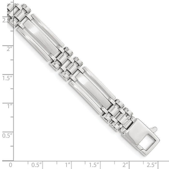 14k Men's White Gold Brushed and Polished Link 8.5in Bracelet