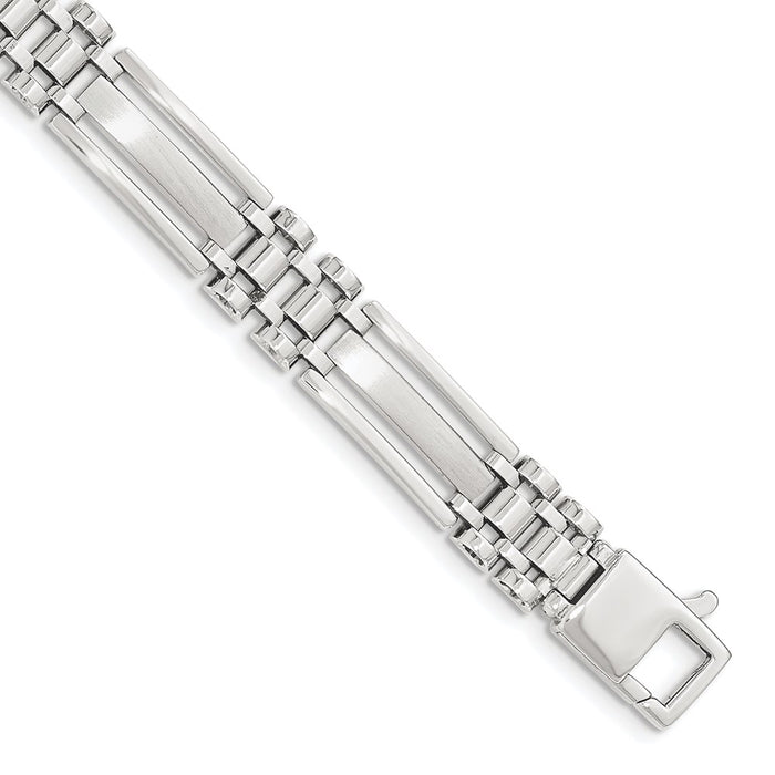 14k Men's White Gold Brushed and Polished Link 8.5in Bracelet