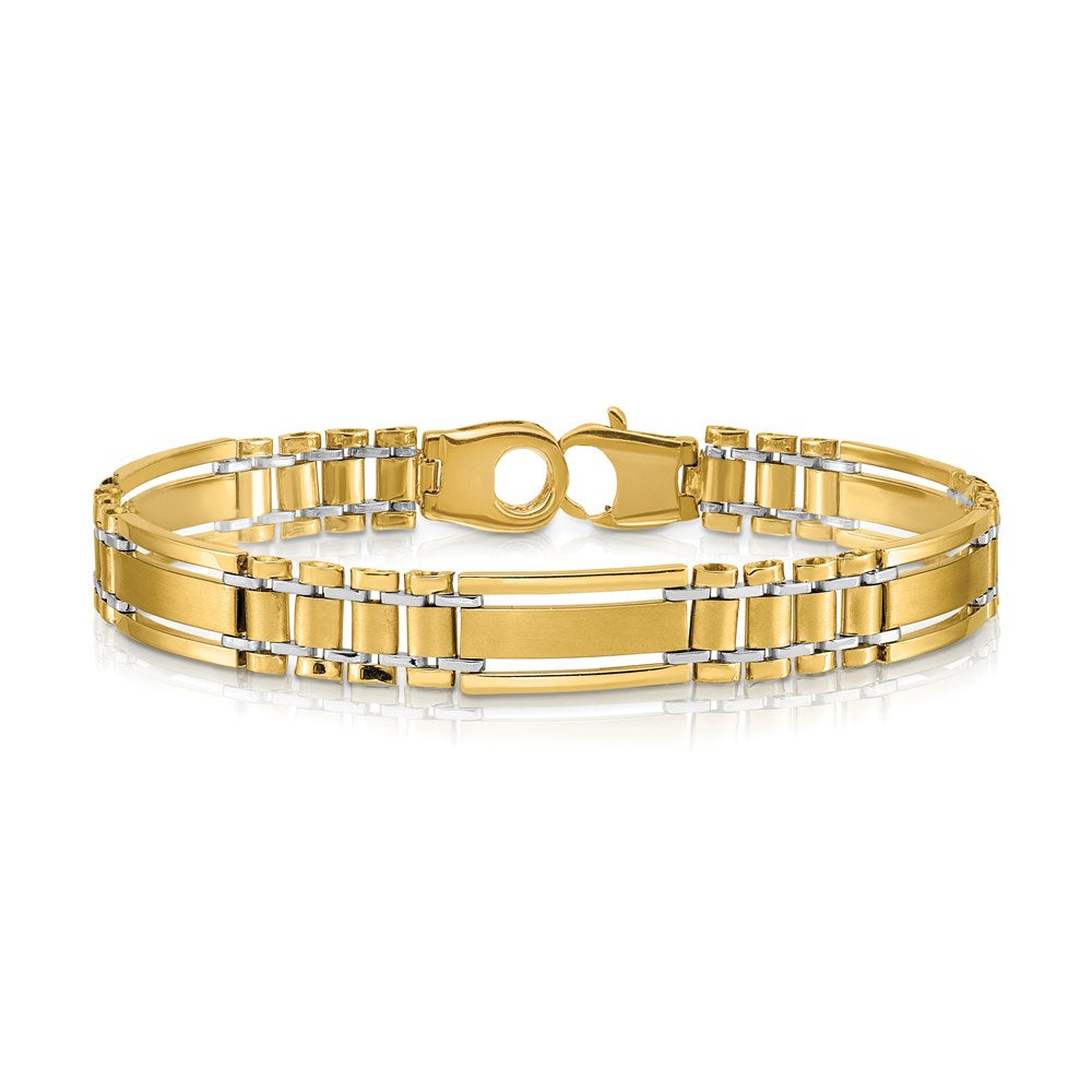 14k Two Tone Polished and Satin 8.5in Mens Link Bracelet