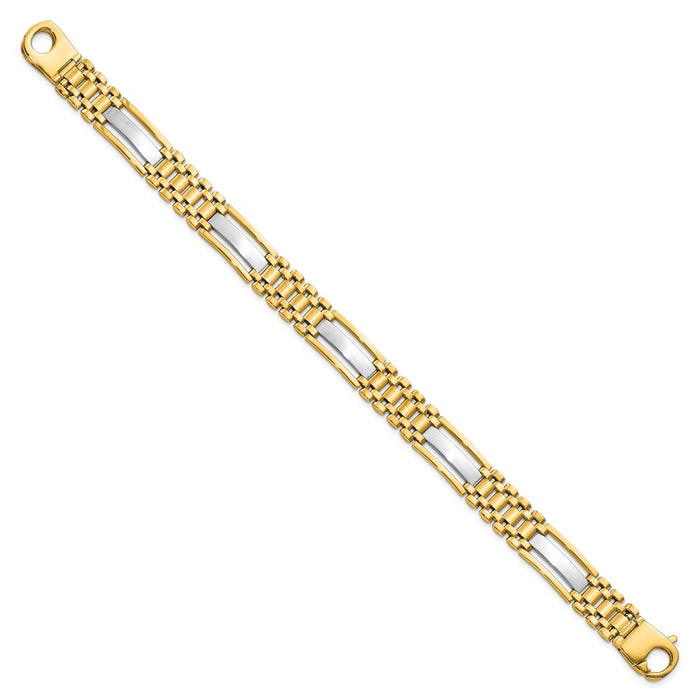 14k Mens Two-tone Polished and Satin 8.75in Mens Link Bracelet