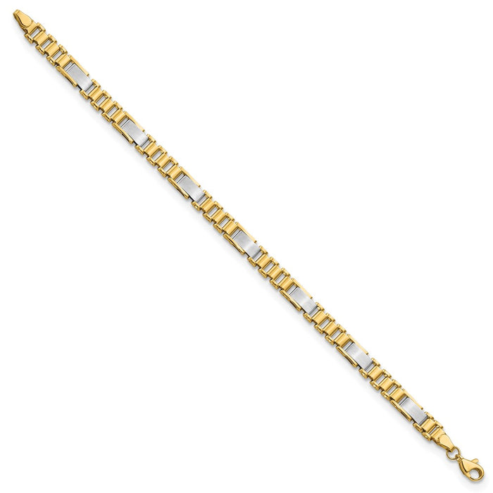 14k Two-tone Brushed and Polished Fancy Link 8in Bracelet