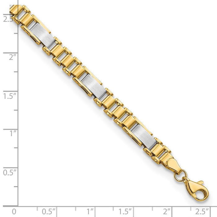 14k Two-tone Brushed and Polished Fancy Link 8in Bracelet