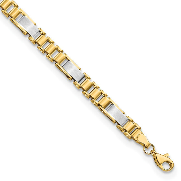 14k Two-tone Brushed and Polished Fancy Link 8in Bracelet