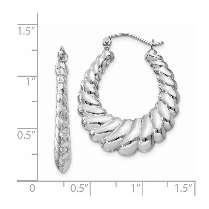 14k White Gold Polished Scalloped Hoop Earrings