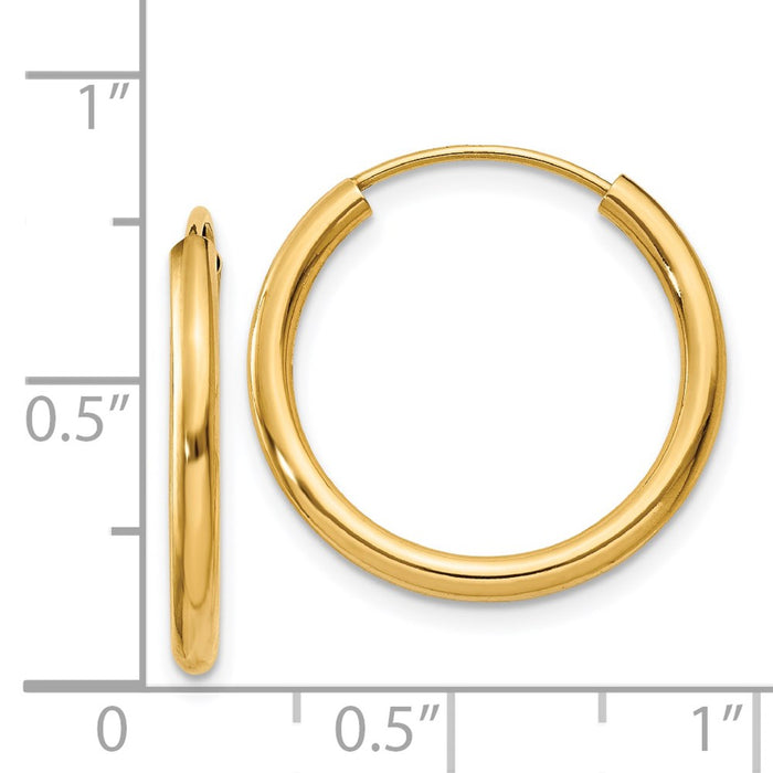 14k Polished Round Endless 2mm Hoop Earrings