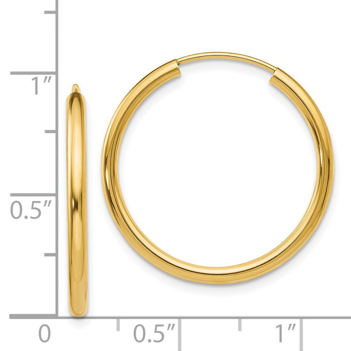 14k Polished Round Endless 2mm Hoop Earrings