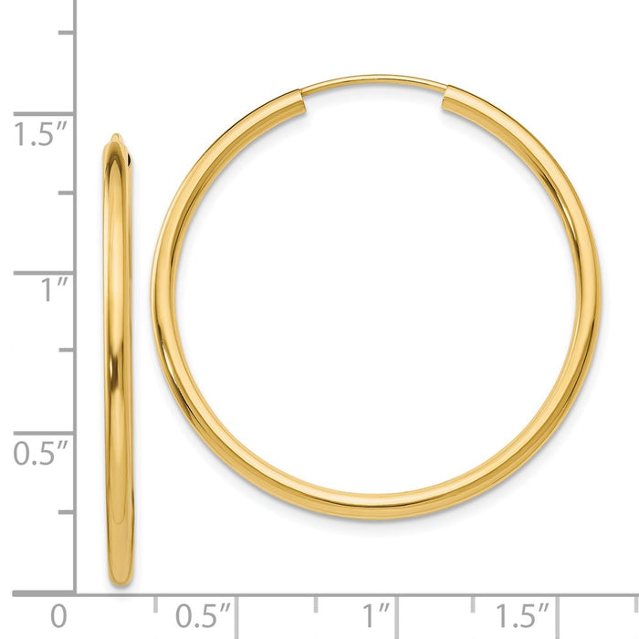 14k Polished Round Endless 2mm Hoop Earrings