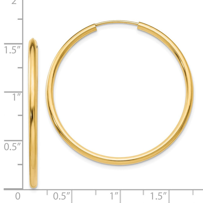 14k Polished Round Endless 2mm Hoop Earrings