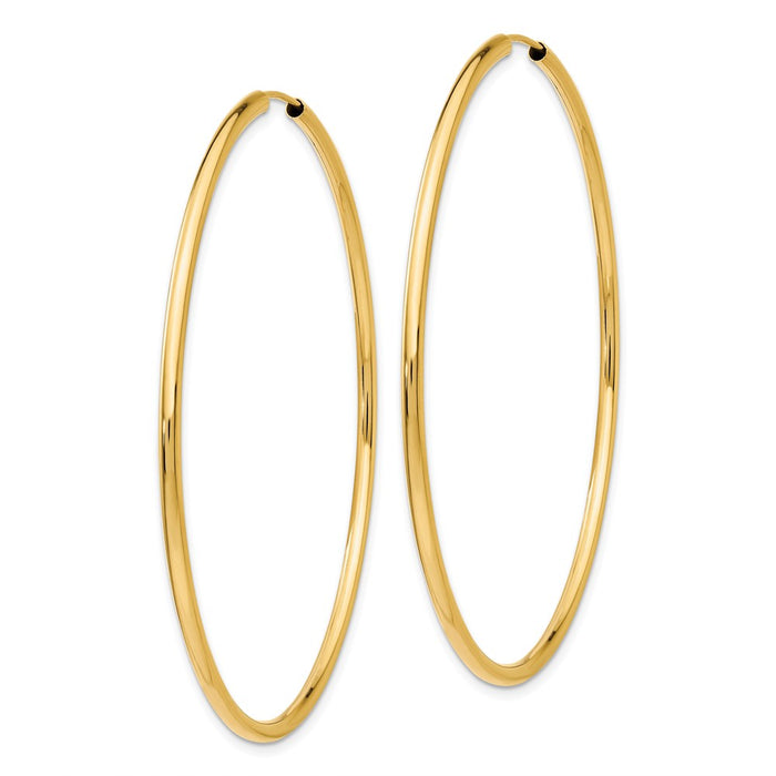 14k Polished Round Endless 2mm Hoop Earrings