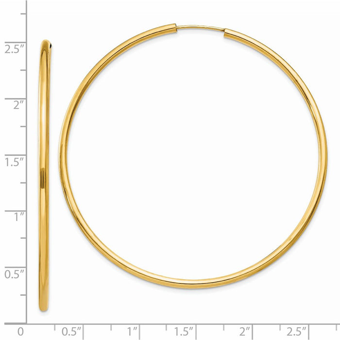 14k Polished Round Endless 2mm Hoop Earrings