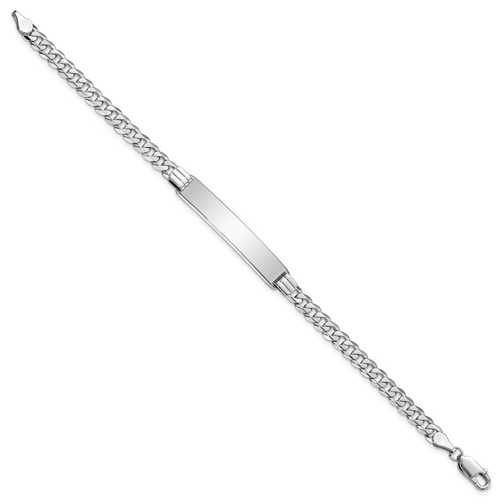 14k WG Flat Curb Link Soft Diamond Shape ID Bracelet