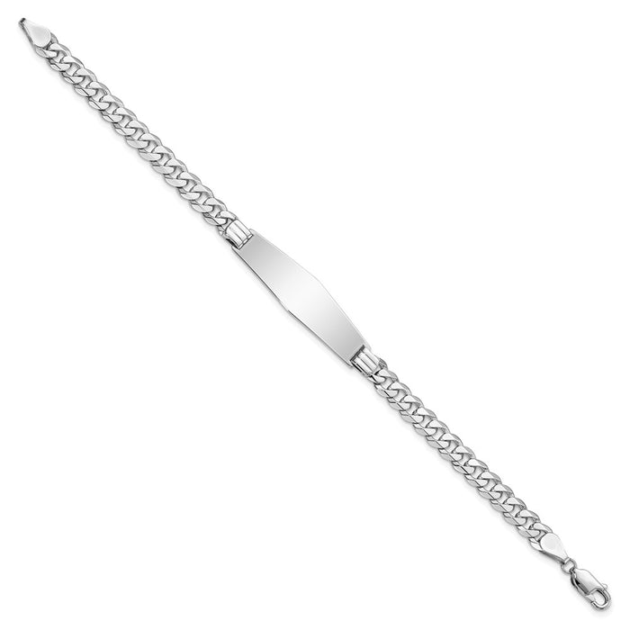 14k WG Flat Curb Link Soft Diamond Shape ID Bracelet