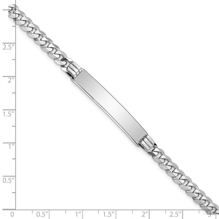 14k WG Flat Curb Link Soft Diamond Shape ID Bracelet