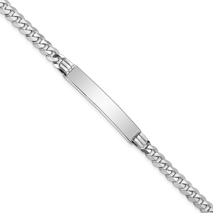 14k WG Flat Curb Link Soft Diamond Shape ID Bracelet