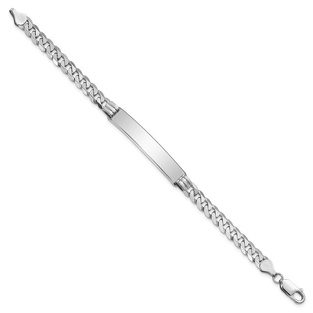 14k WG Flat Curb Link Soft Diamond Shape ID Bracelet