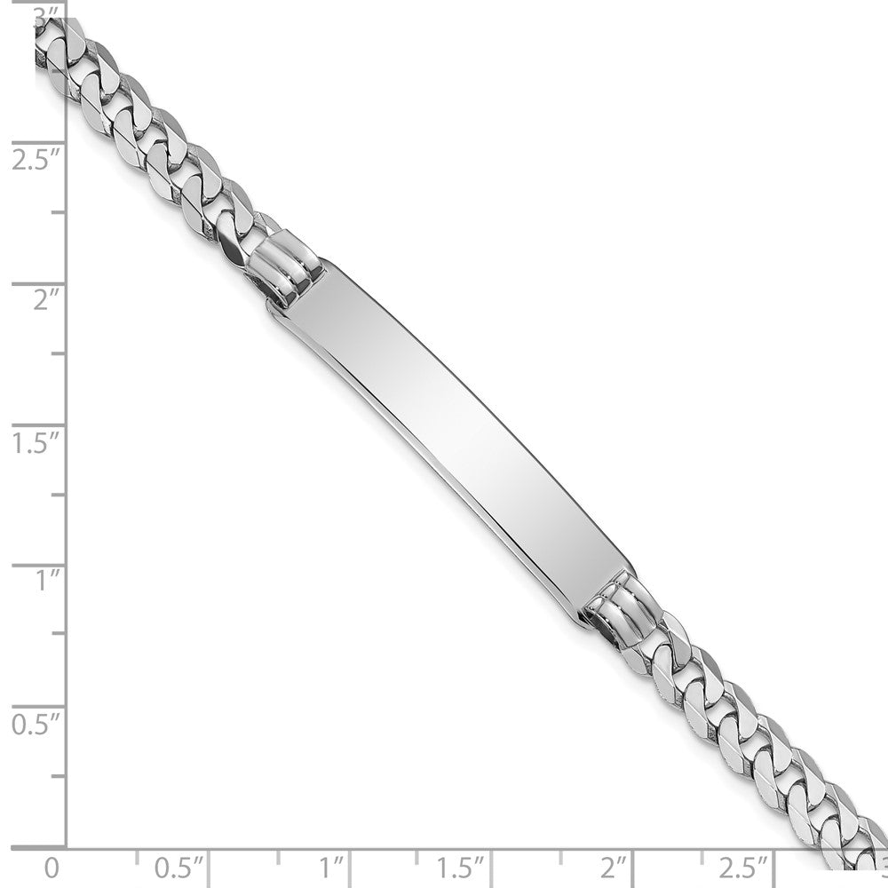14k WG Flat Curb Link Soft Diamond Shape ID Bracelet