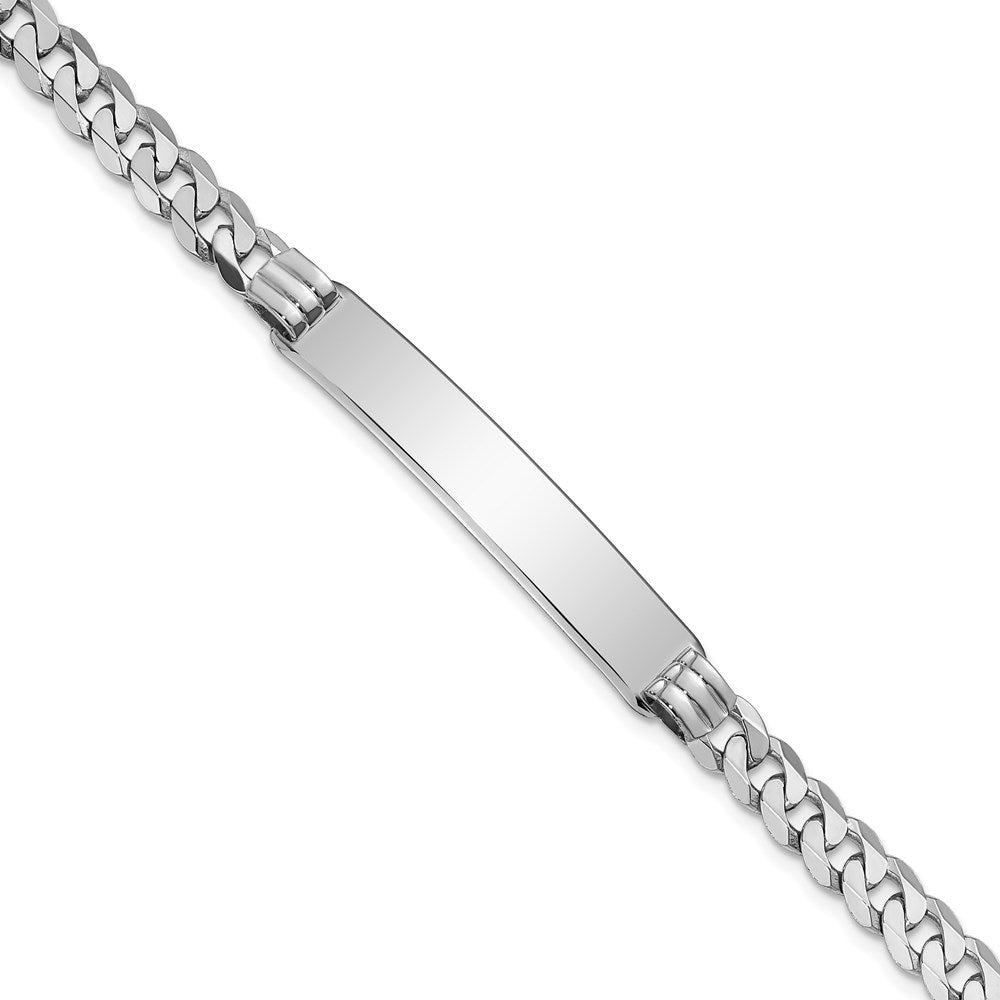 14k WG Flat Curb Link Soft Diamond Shape ID Bracelet