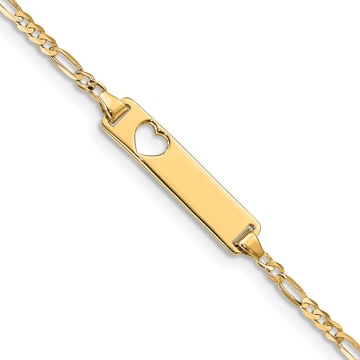 14k Cut-out Heart Figaro Link ID Bracelet