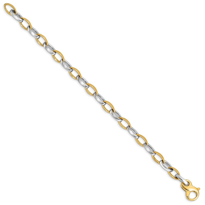 14k Two-tone 6.6mm Polished and Satin Fancy Link Bracelet