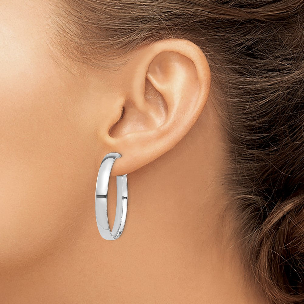 14k White Gold High Polished 5mm Omega Back Hoop Earrings