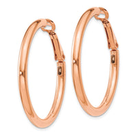 Thumbnail for 14k Rose Gold 3x30mm Polished Round Omega Back Hoop Earrings