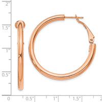 Thumbnail for 14k Rose Gold 3x30mm Polished Round Omega Back Hoop Earrings