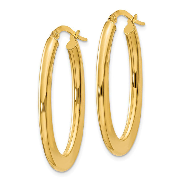 14k 2mm Tapered Oval Polished Hoop Earrings