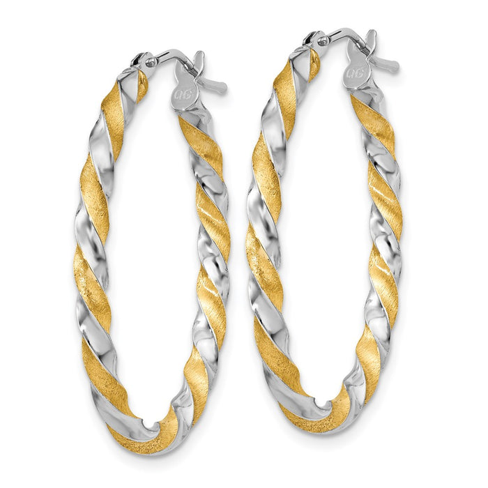 14k Yellow Gold & White Rhodium Twisted Hoop Earrings