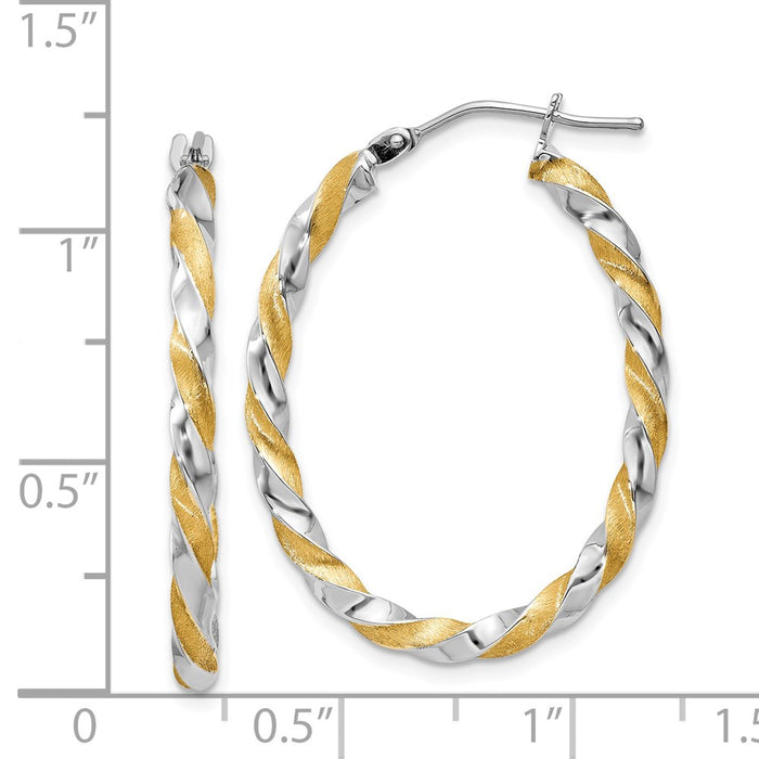 14k Yellow Gold & White Rhodium Twisted Hoop Earrings