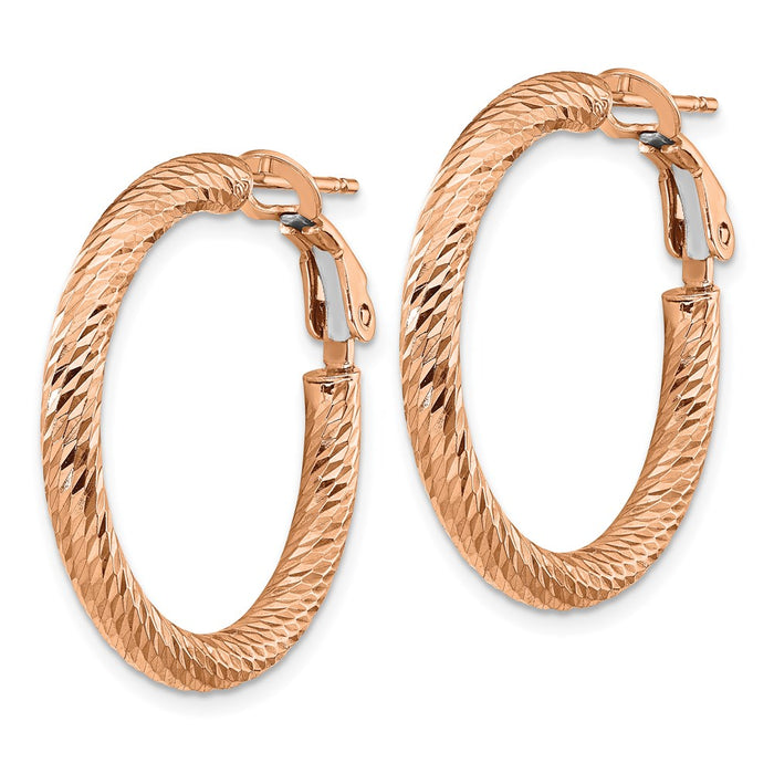 14k 3x20mm Rose Gold Diamond-cut Round Omega Back Hoop Earrings