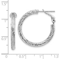 Thumbnail for 14k 3x20mm Rose Gold Diamond-cut Round Omega Back Hoop Earrings
