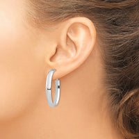 Thumbnail for 14k White Gold High Polished 5mm Oval Omega Back Hoop Earrings