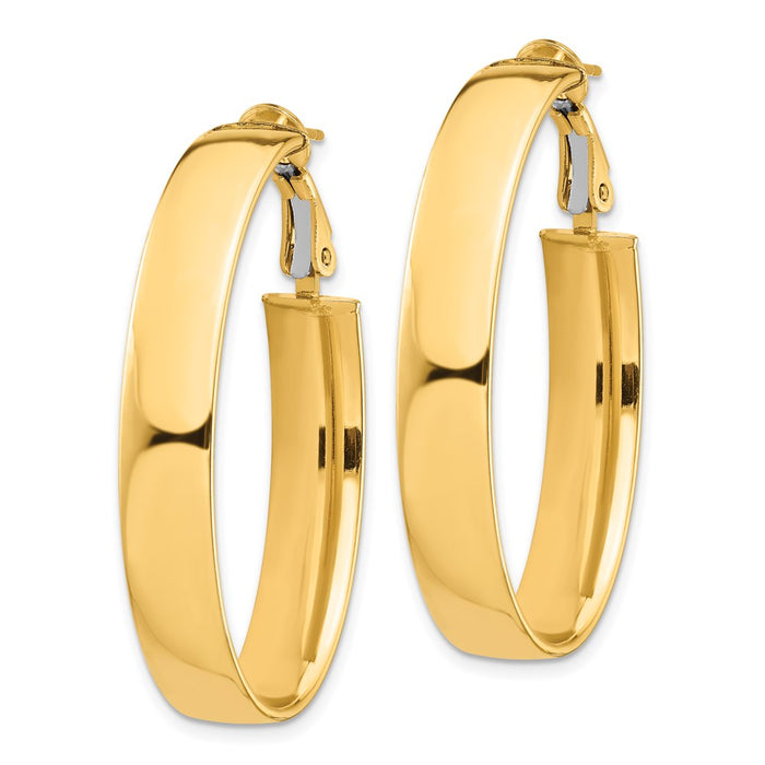 14k High Polished 7mm Omega Back Oval Hoop Earrings