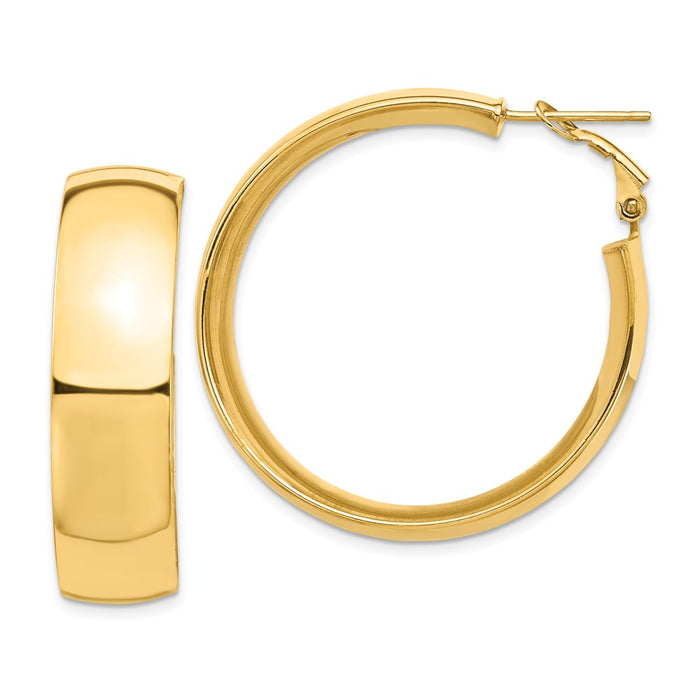 14k High Polished 10mm Omega Back Hoop Earrings