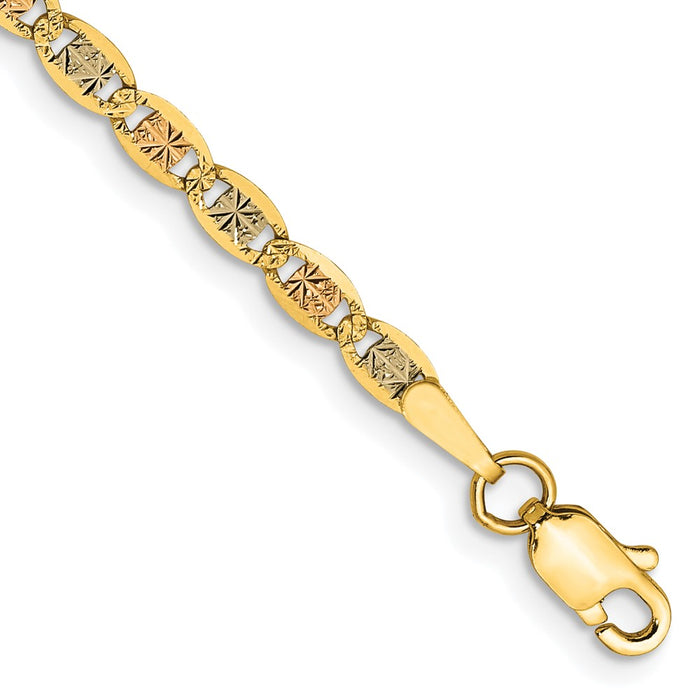 14k 2.75mm Tri-color Gold Pav‚ Valentino Chain