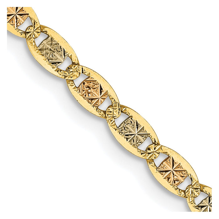 14k 2.75mm Tri-color Gold Pav‚ Valentino Chain