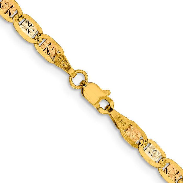 14k 3.8mm Tri-color Gold Pav‚ Valentino Chain