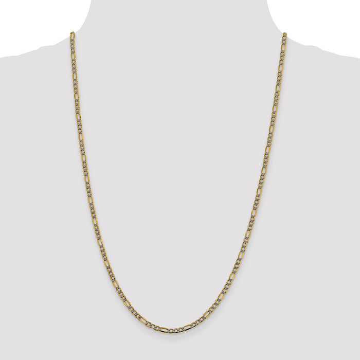 14k 3.2mm Semi-solid with Rhodium Pav‚ Figaro Chain