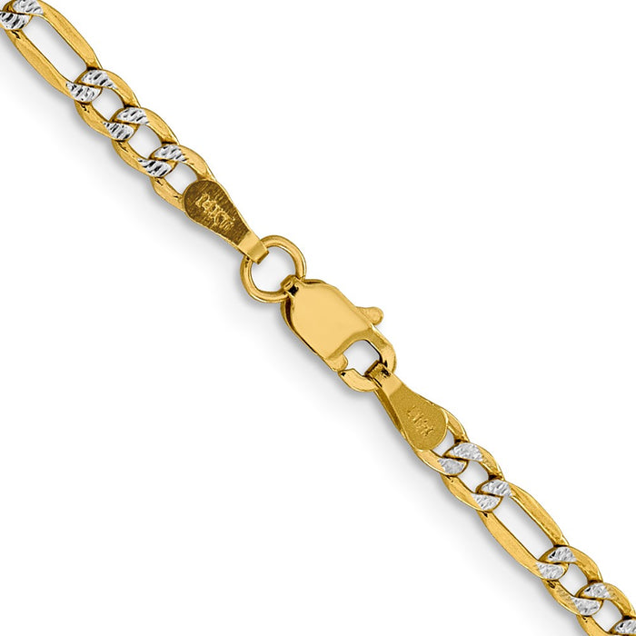 14k 3.2mm Semi-solid with Rhodium Pav‚ Figaro Chain