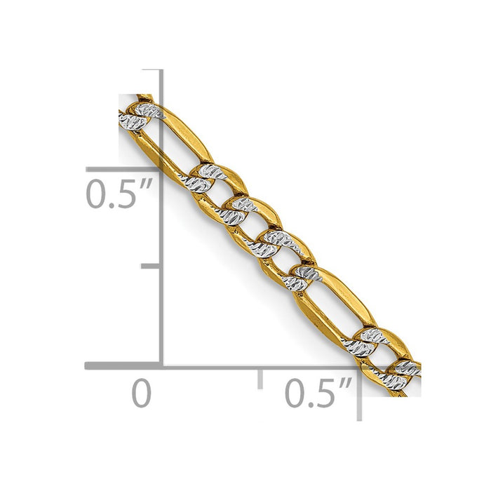 14k 3.2mm Semi-solid with Rhodium Pav‚ Figaro Chain