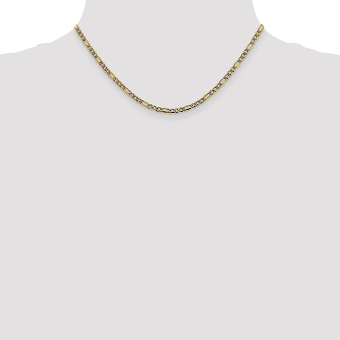 14k 3.2mm Semi-solid with Rhodium Pav‚ Figaro Chain