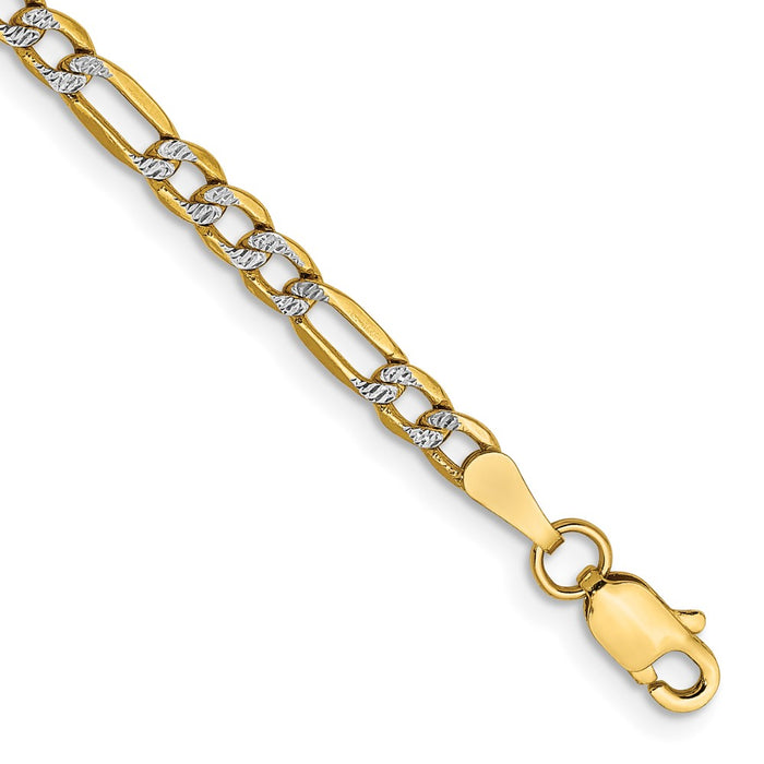 14k 3.2mm Semi-solid with Rhodium Pav‚ Figaro Chain