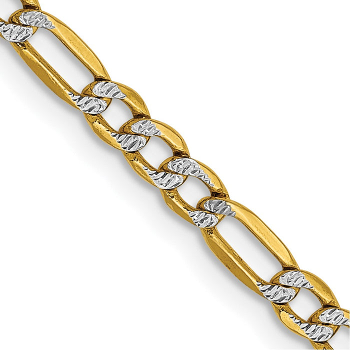 14k 3.2mm Semi-solid with Rhodium Pav‚ Figaro Chain