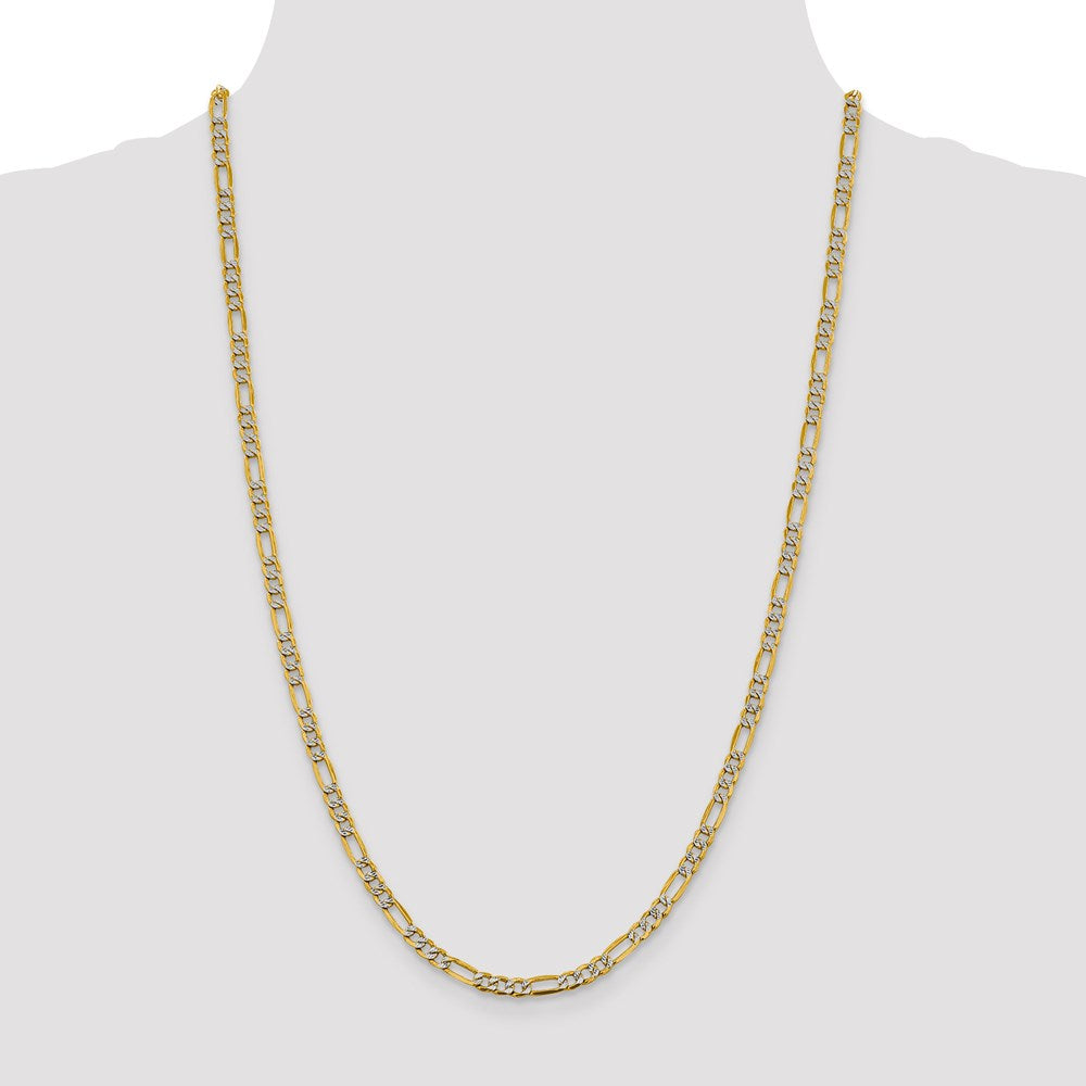 14k 3.9mm Semi-solid with Rhodium Pav‚ Figaro Chain
