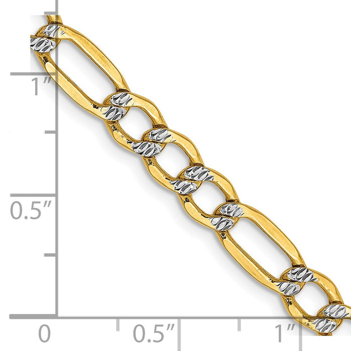 14k 5.25mm Semi-solid with Rhodium Pav‚ Figaro Chain